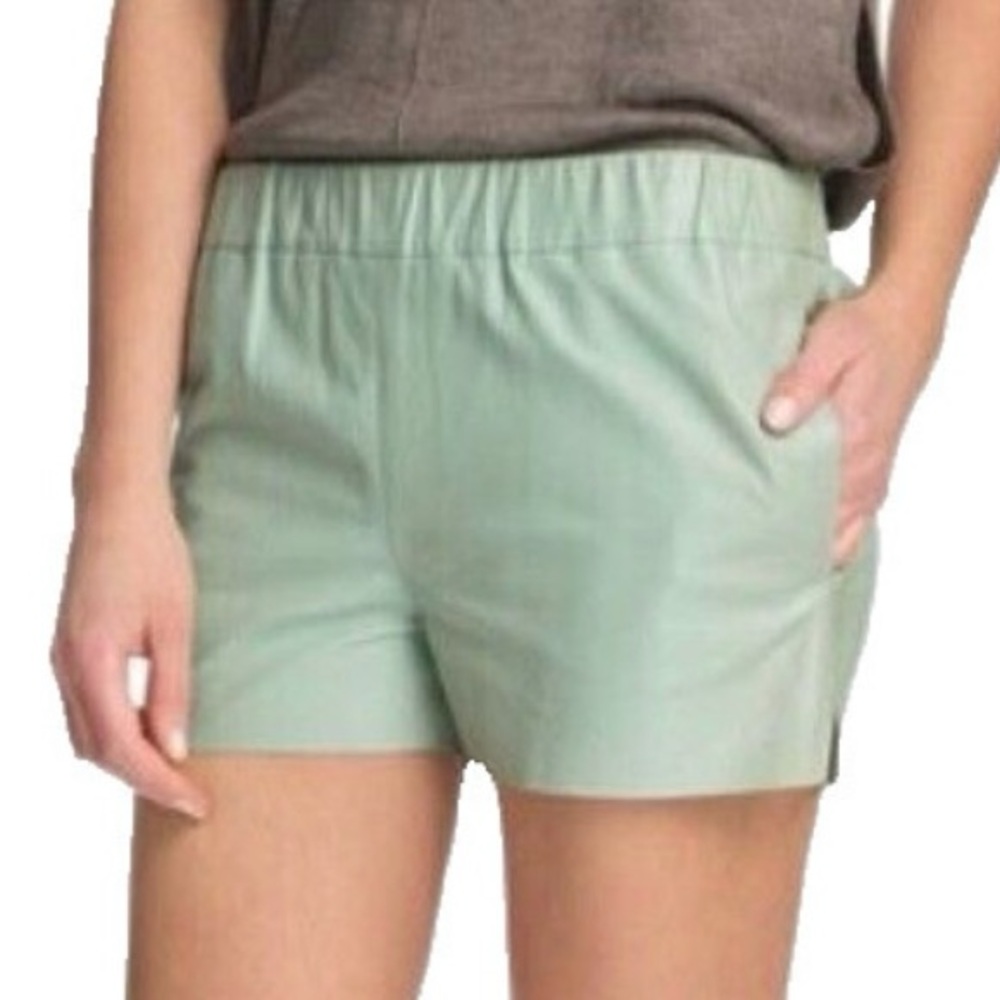 J Brand green leather jogger shorts